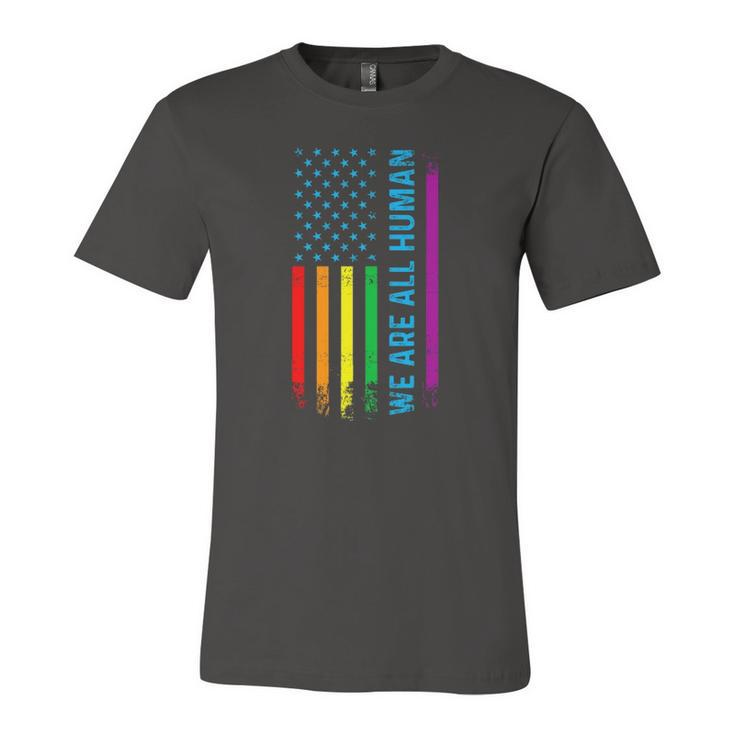 We Are All Human Lgbt Lgbtq Gay Pride Rainbow Flag Jersey T-Shirt