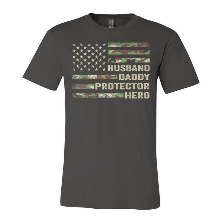 Husband Daddy Protector Hero Fathers Day Flag  Jersey T-Shirt