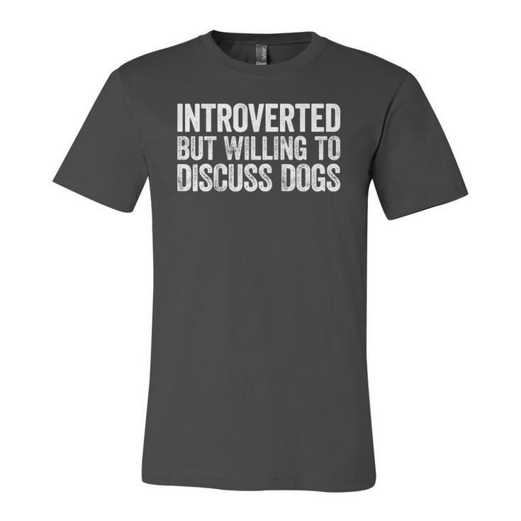 Introverted But Willing To Discuss Dogs Introvert Raglan Baseball Tee Jersey T-Shirt