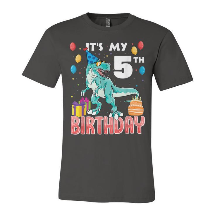 Its My 5Th Birthday Dino T-Rex 5 Years Old Bday  Unisex Jersey Short Sleeve Crewneck Tshirt