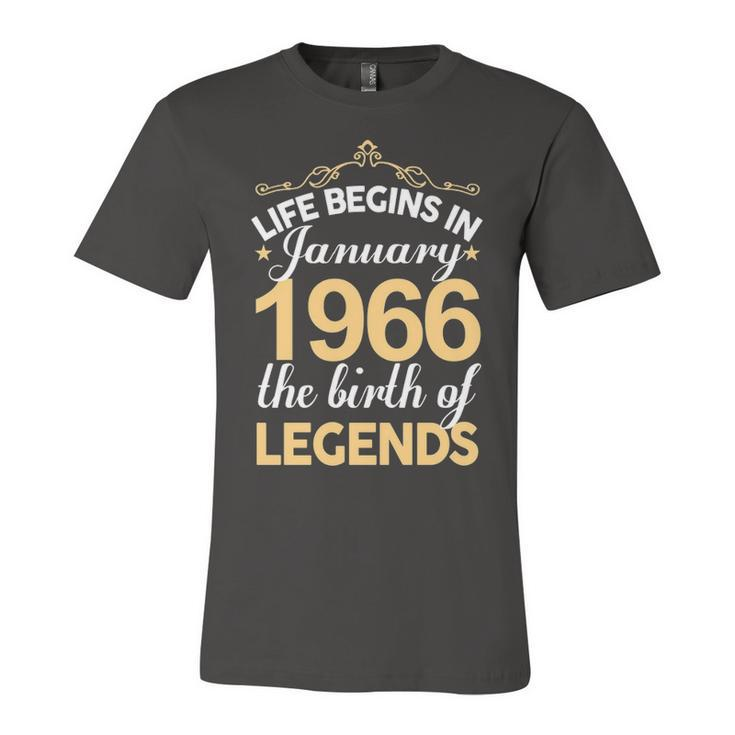 January 1966 Birthday   Life Begins In January 1966 V2 Unisex Jersey Short Sleeve Crewneck Tshirt