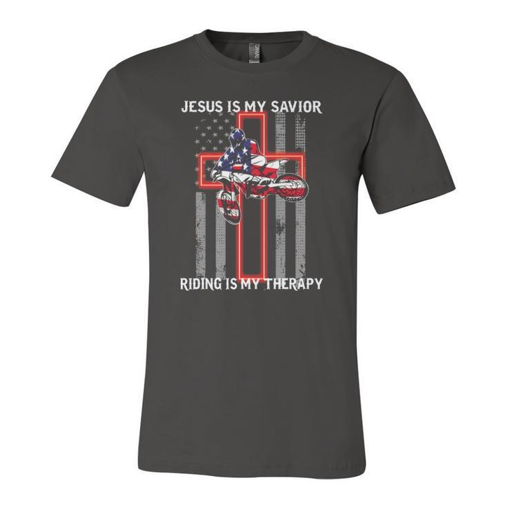 Jesus Is My Savior Riding Is My Therapy Us Flag Jersey T-Shirt
