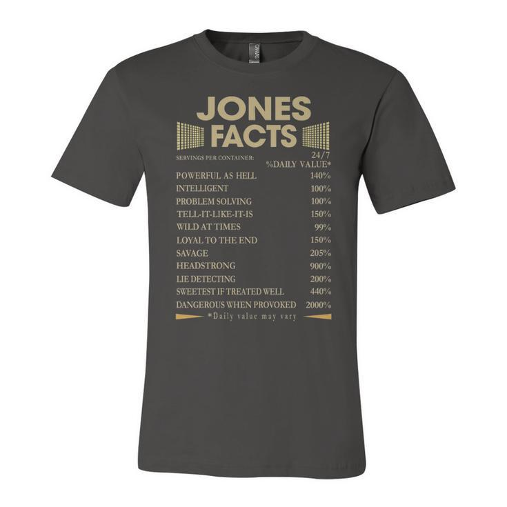 Jones Name Gift   Jones Facts Unisex Jersey Short Sleeve Crewneck Tshirt