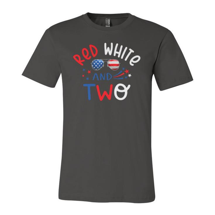 Kids Red White And Two 2Nd Birthday 4Th Of July Firework Boy Jersey T-Shirt