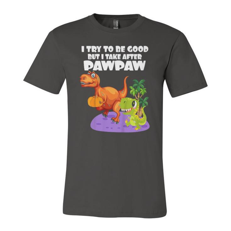 Kids I Try To Be Good But I Take After My Pawpaw Dinosaur Jersey T-Shirt