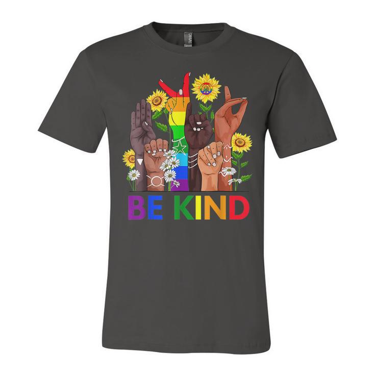 Be Kind Sign Language Hand Talking Lgbtq Flag Gay Pride Jersey T-Shirt