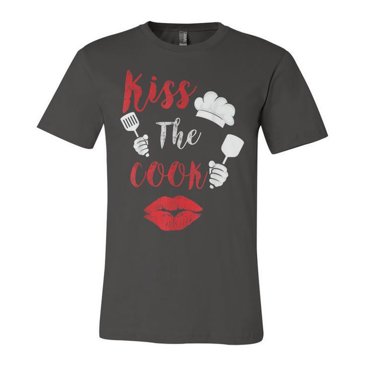 Kiss The Cook Chef Cooking Love Big Red Heart Valentines Day  Unisex Jersey Short Sleeve Crewneck Tshirt