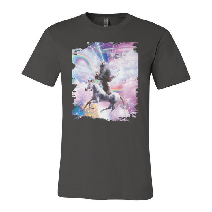 Laser Eyes Space Cat On Sloth Unicorn Rainbow Jersey T-Shirt