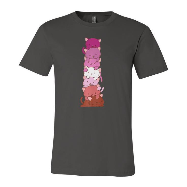 Lesbian Pride Flag Cute Pink Kawaii Cat Stack Anime Art Jersey T-Shirt
