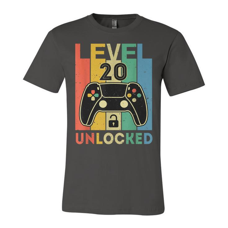 Level 20 Unlocked Retro Vintage Video Gamer 20Th Birthday  Unisex Jersey Short Sleeve Crewneck Tshirt