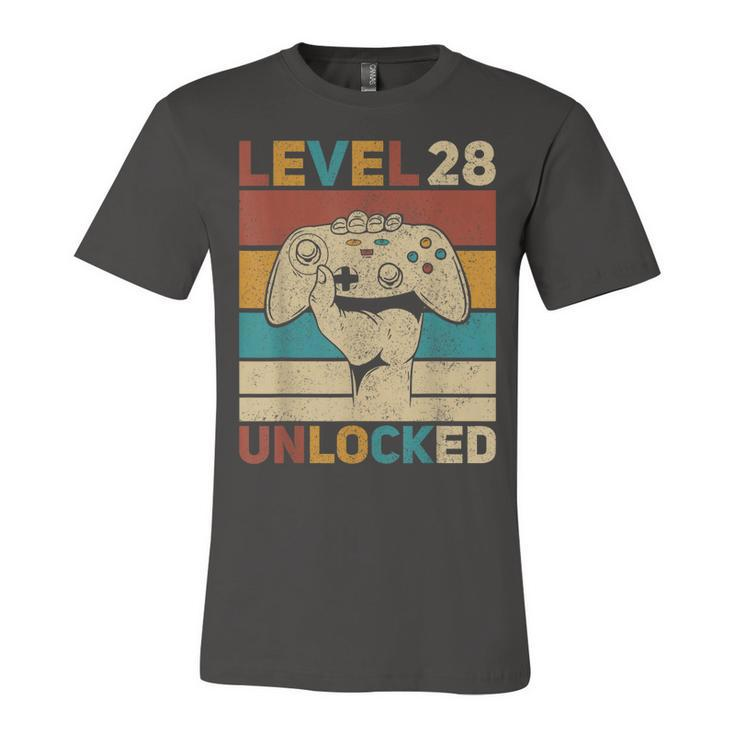 Level 28 Unlocked 28Th Birthday 28 Years Old Gamer Women Men  Unisex Jersey Short Sleeve Crewneck Tshirt