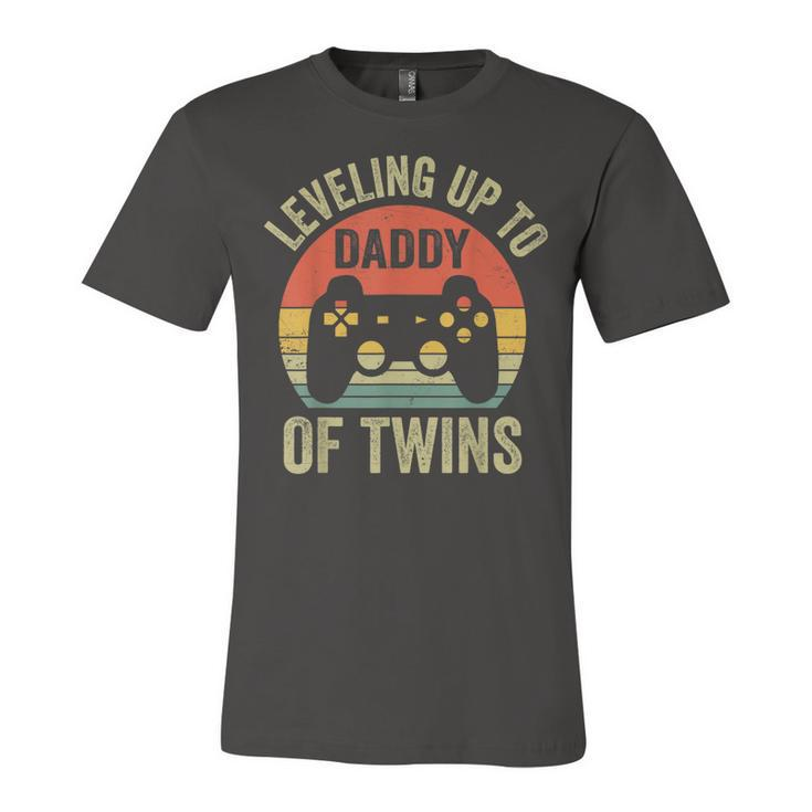 Leveling Up To Daddy Of Twins Expecting Dad Video Gamer  Unisex Jersey Short Sleeve Crewneck Tshirt