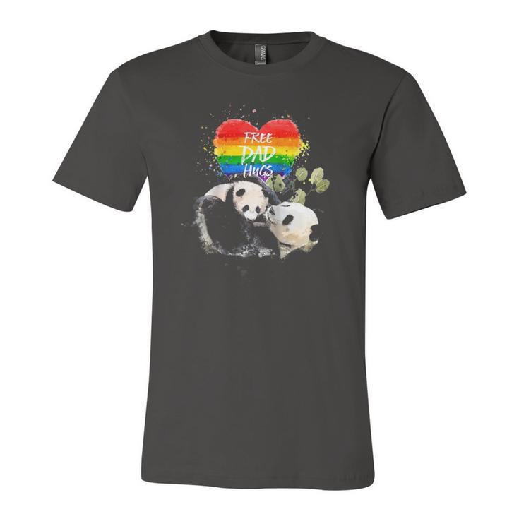 Lgbt Pride Papa Panda Bear Free Dad Hugs Fathers Day Love Raglan Baseball Tee Jersey T-Shirt