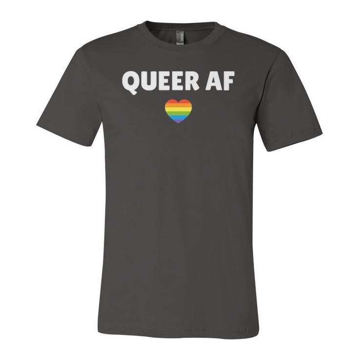 Lgbt Pride Queer Af Rainbow Flag Heart Jersey T-Shirt