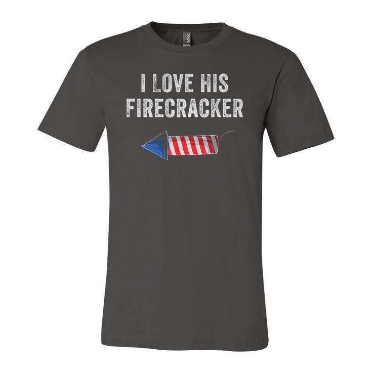 I Love His Firecracker Matching Couple 4Th Of July Wife Gf Jersey T-Shirt