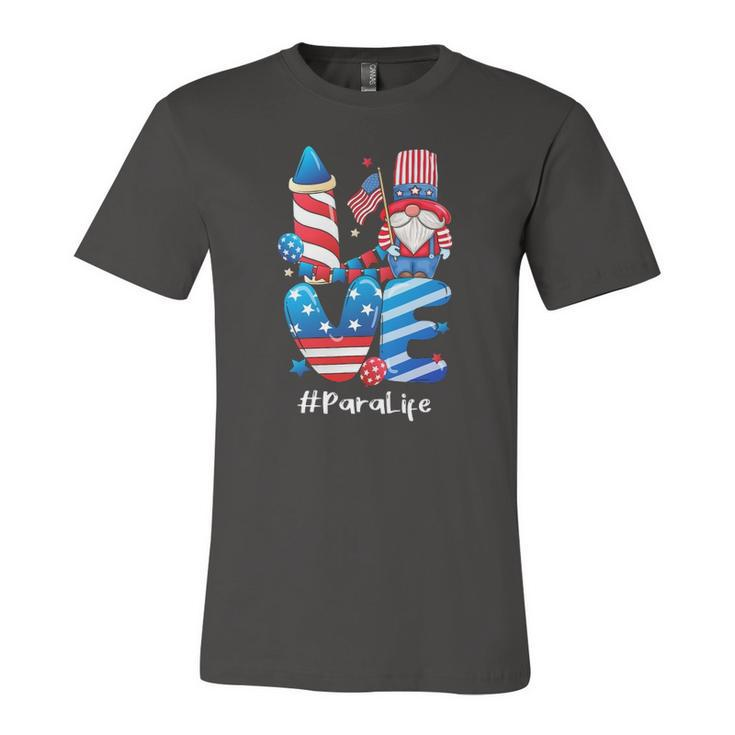 Love Para Life Gnome Usa Flag 4Th Of July Patriotic Jersey T-Shirt