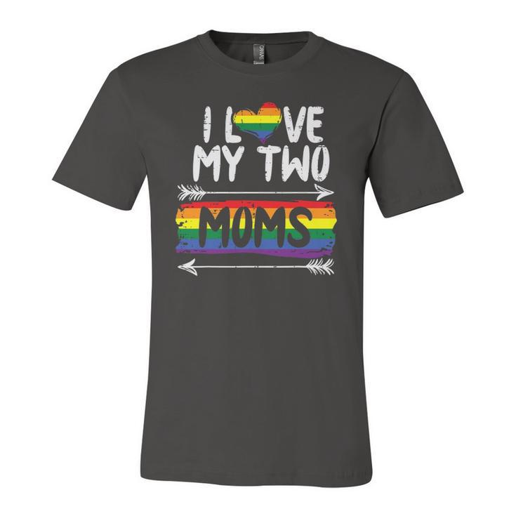 I Love My Two Moms Rainbow Gay Pride Flag Lgbtq Ally Kids Jersey T-Shirt