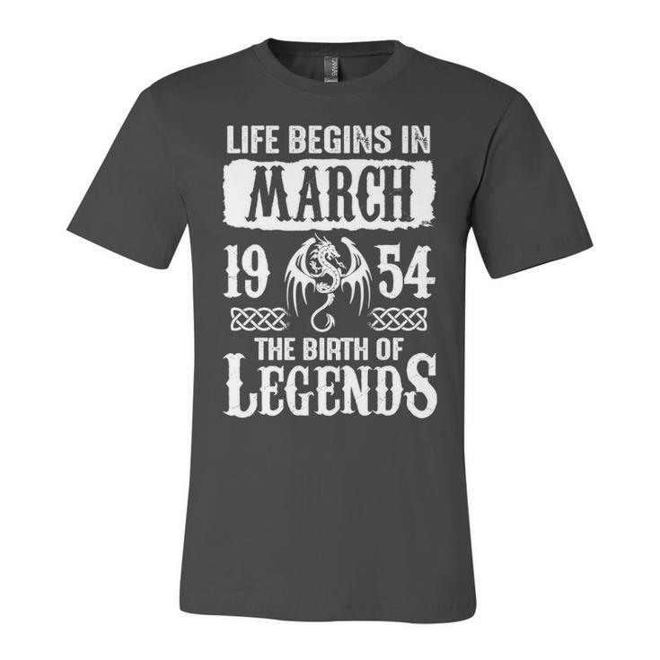 March 1954 Birthday   Life Begins In March 1954 Unisex Jersey Short Sleeve Crewneck Tshirt