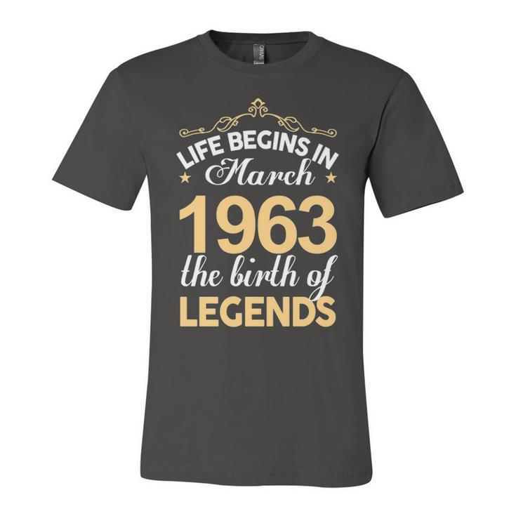 March 1963 Birthday   Life Begins In March 1963 V2 Unisex Jersey Short Sleeve Crewneck Tshirt