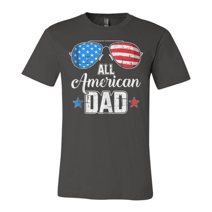 Mens All American Dad Us Flag Sunglasses For Matching 4Th Of July  Unisex Jersey Short Sleeve Crewneck Tshirt
