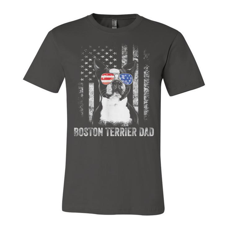 Mens Boston Terrier Dad American Flag 4Th Of July Dog Fathers Day  Unisex Jersey Short Sleeve Crewneck Tshirt