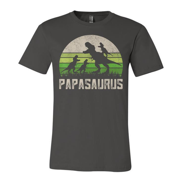 Mens Funny Grandpa  Papasaurus Dinosaur 3 Kids Fathers Day  Unisex Jersey Short Sleeve Crewneck Tshirt