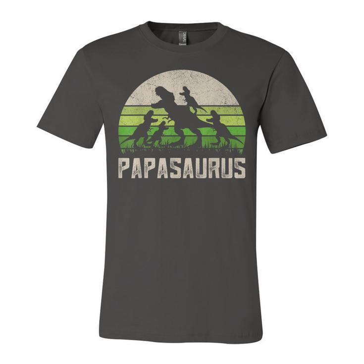 Mens Funny Grandpa  Papasaurus Dinosaur 4 Kids Fathers Day  Unisex Jersey Short Sleeve Crewneck Tshirt