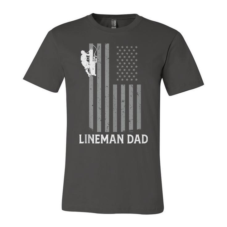 Mens Lineman Dad American Flag Electric Cable Mens Lineman  Unisex Jersey Short Sleeve Crewneck Tshirt
