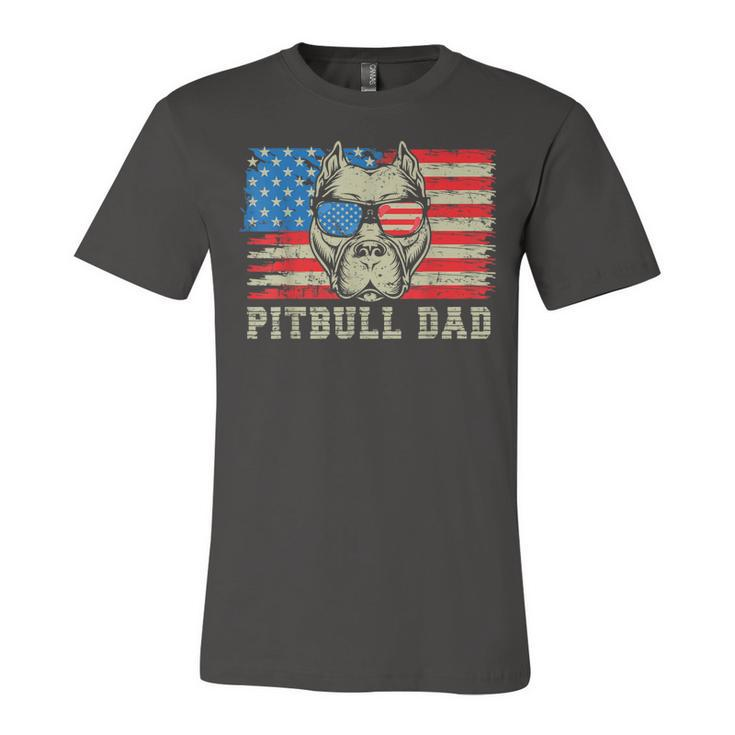 Mens Pitbull Dad American Pit Bull Dog Us Flag 4Th Of July  Unisex Jersey Short Sleeve Crewneck Tshirt