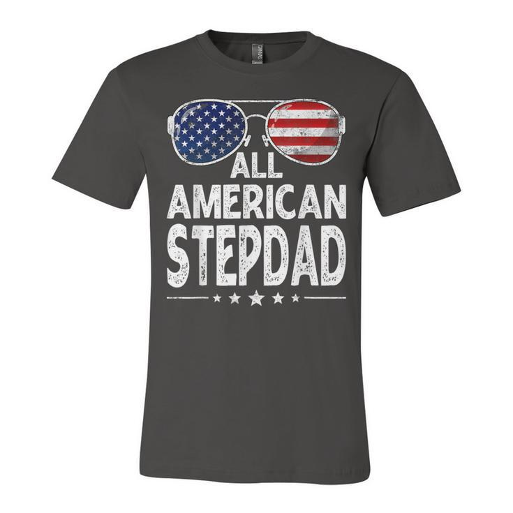 Mens Retro Fathers Day Family All American Stepdad 4Th Of July  Unisex Jersey Short Sleeve Crewneck Tshirt