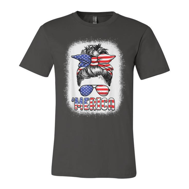 Merica Messy Bun Women Girls American Flag Usa 4Th Of July  Unisex Jersey Short Sleeve Crewneck Tshirt