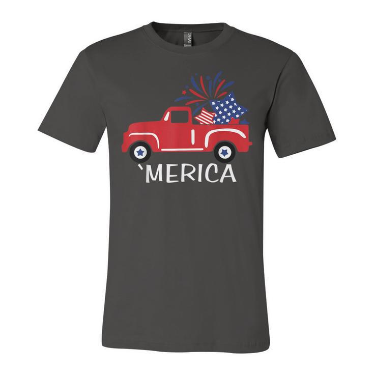 Merica Truck 4Th Of July Boys Girls Men Women Usa Flag  Unisex Jersey Short Sleeve Crewneck Tshirt