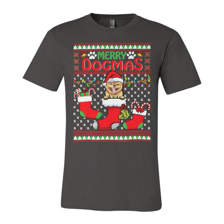 Merry Dogmas Pomeranian Dog Funny Ugly Christmas Xmas T-Shirt Unisex Jersey Short Sleeve Crewneck Tshirt