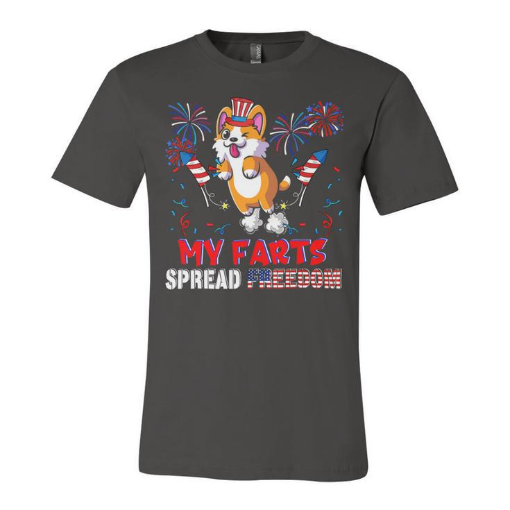 My Farts Spread Freedom Funny American Flag Corgi Fireworks Unisex Jersey Short Sleeve Crewneck Tshirt