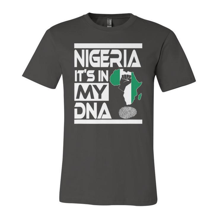 Nigeria Is In My Dna Nigerian Flag Africa Map Raised Fist Jersey T-Shirt