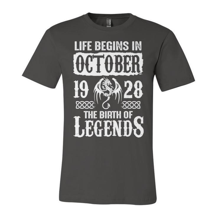 October 1928 Birthday   Life Begins In October 1928 Unisex Jersey Short Sleeve Crewneck Tshirt