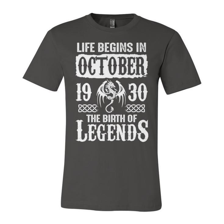 October 1930 Birthday   Life Begins In October 1930 Unisex Jersey Short Sleeve Crewneck Tshirt