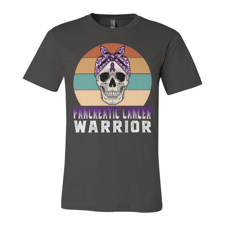 Pancreatic Cancer Warrior  Skull Women Vintage  Purple Ribbon  Pancreatic Cancer  Pancreatic Cancer Awareness Unisex Jersey Short Sleeve Crewneck Tshirt