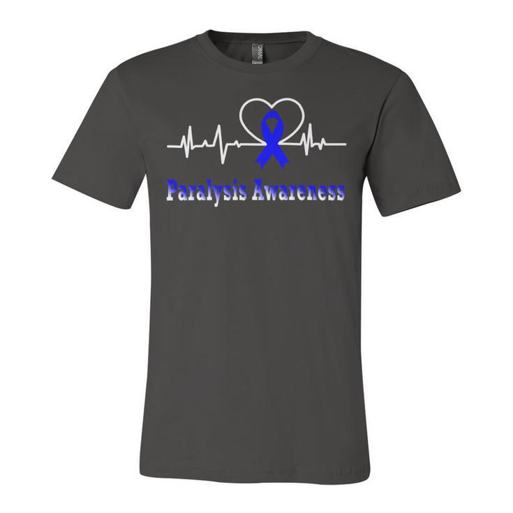 Paralysis Awareness Awareness Heartbeat  Blue Ribbon  Paralysis  Paralysis Awareness Unisex Jersey Short Sleeve Crewneck Tshirt