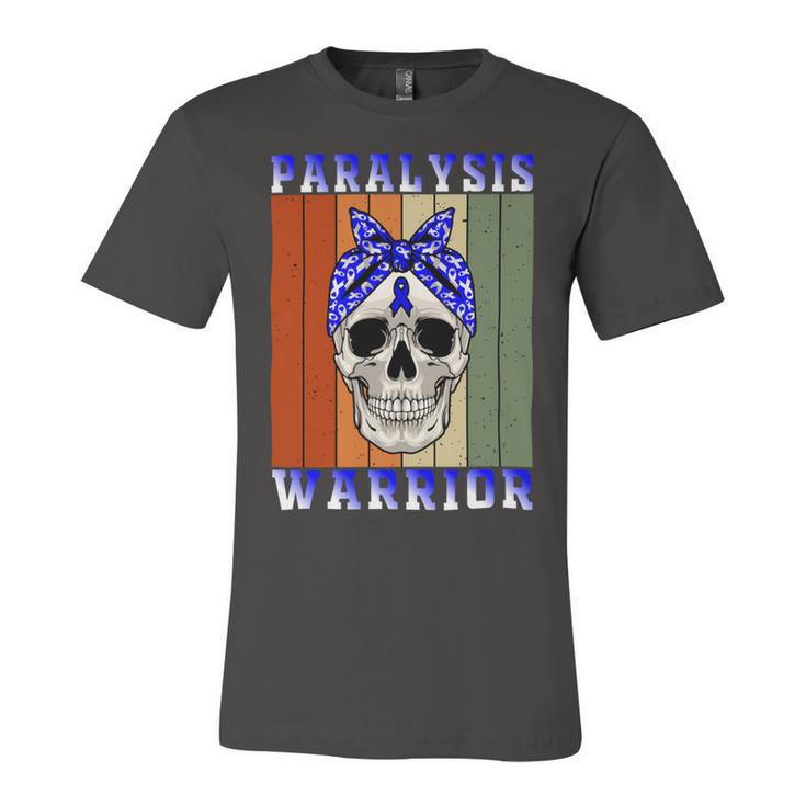 Paralysis Warrior  Skull Women Vintage  Blue Ribbon  Paralysis  Paralysis Awareness Unisex Jersey Short Sleeve Crewneck Tshirt