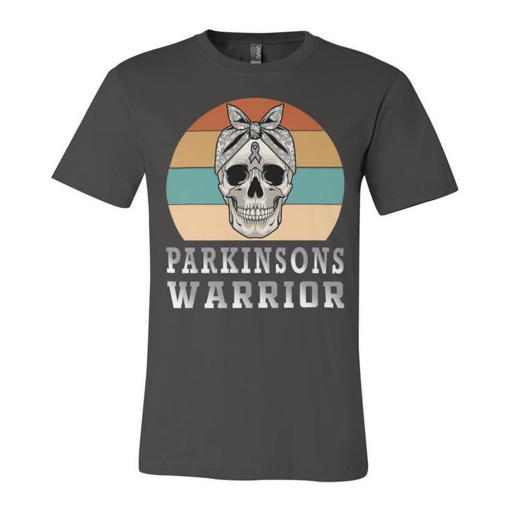 Parkinsons Warrior  Skull Women Vintage  Grey Ribbon  Parkinsons  Parkinsons Awareness Unisex Jersey Short Sleeve Crewneck Tshirt