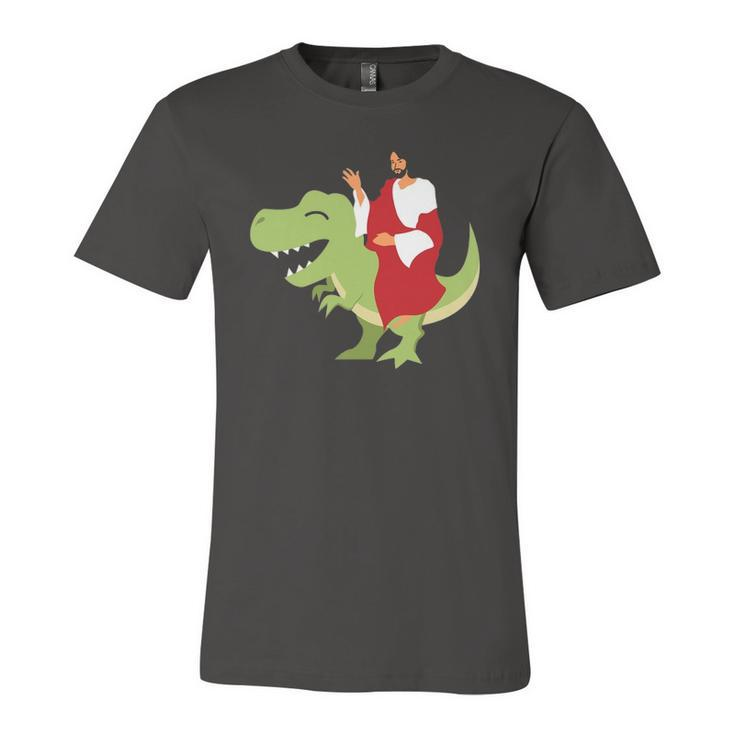 Parody Jesus Riding Dinosaur Cute Meme Dino Jersey T-Shirt