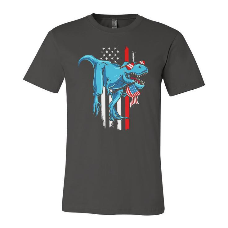 Patriotic 4Th Of July Kids Boys Dinosaurrex American Flag Jersey T-Shirt