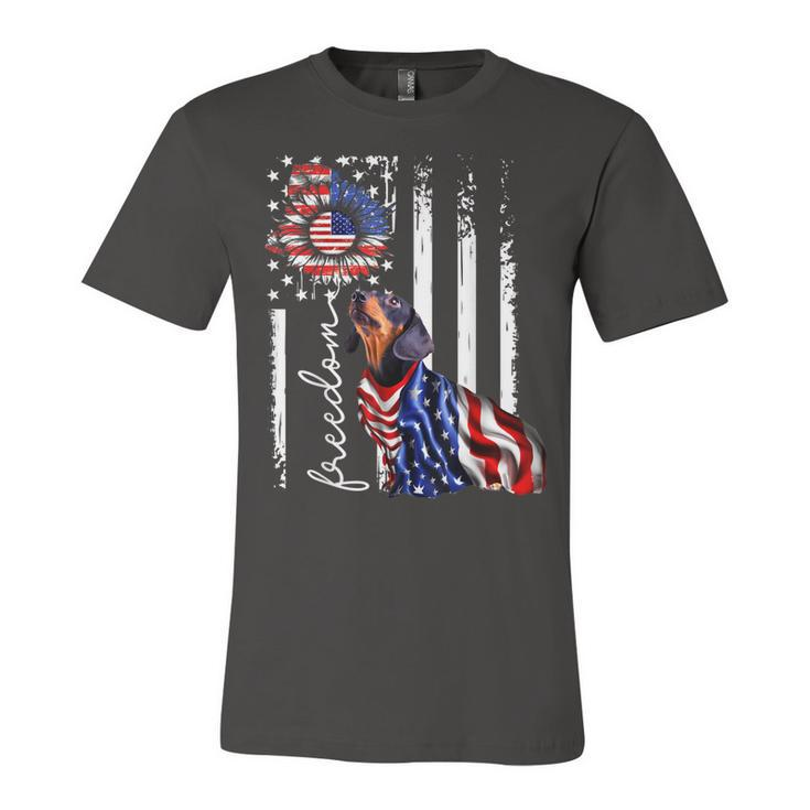 Patriotic 4Th Of July Weiner Dachshund Dog Freedom   Unisex Jersey Short Sleeve Crewneck Tshirt