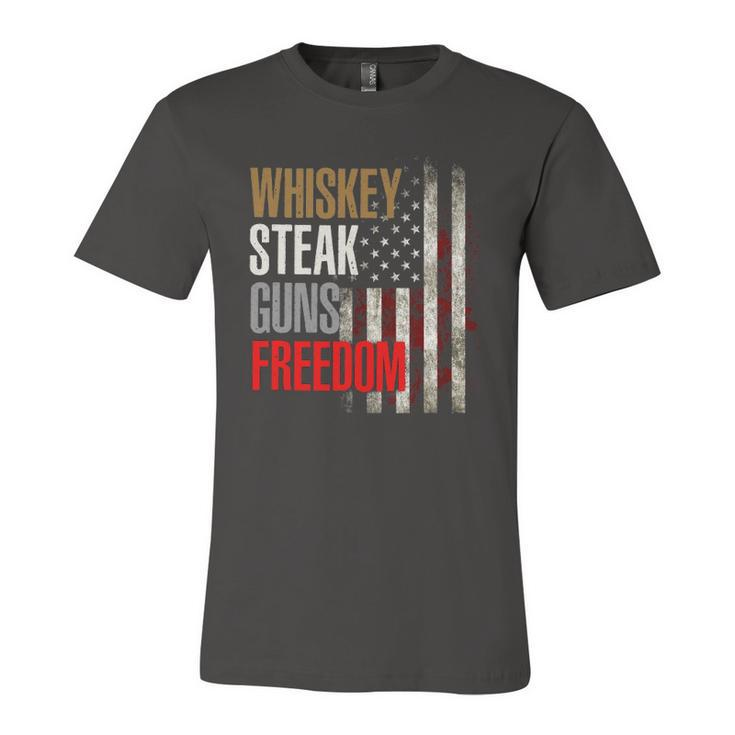 Patriotic American Flag Whiskey Steak Guns And Freedom Jersey T-Shirt