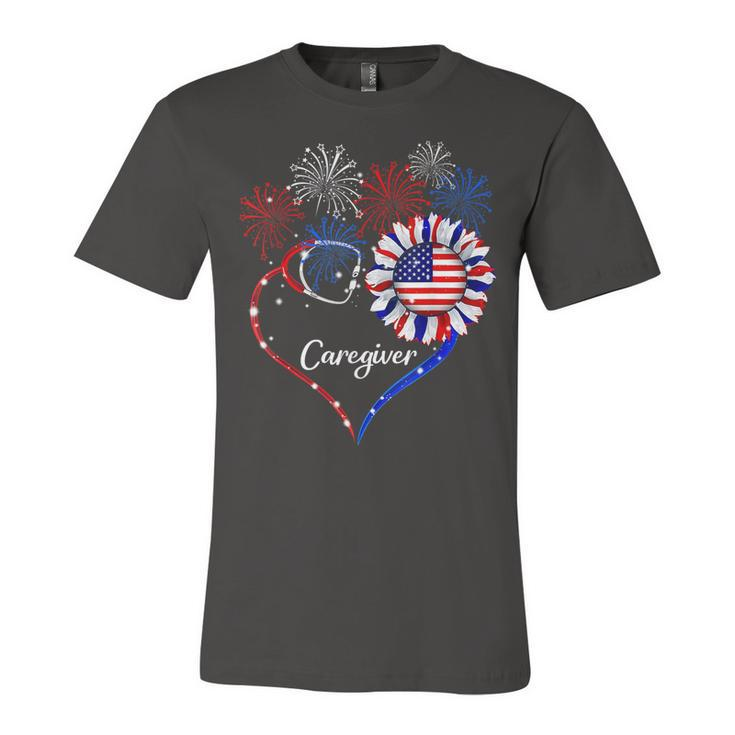 Patriotic Caregiver Sunflower 4Th Of July American Flag Love  Unisex Jersey Short Sleeve Crewneck Tshirt