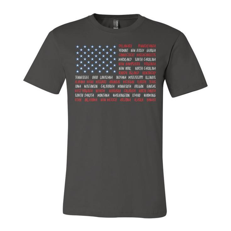 Patriotic July 4Th Usa American Flag All 50 State Names  Unisex Jersey Short Sleeve Crewneck Tshirt