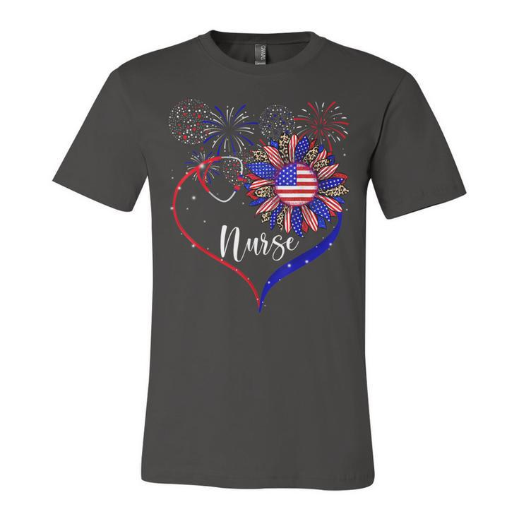 Patriotic Nurse 4Th Of July American Flag Sunflower Love  Unisex Jersey Short Sleeve Crewneck Tshirt