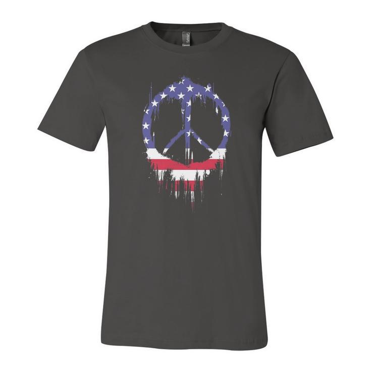 Patriotic Peace Sign American Flag 4Th Of July Retro Hippie Jersey T-Shirt