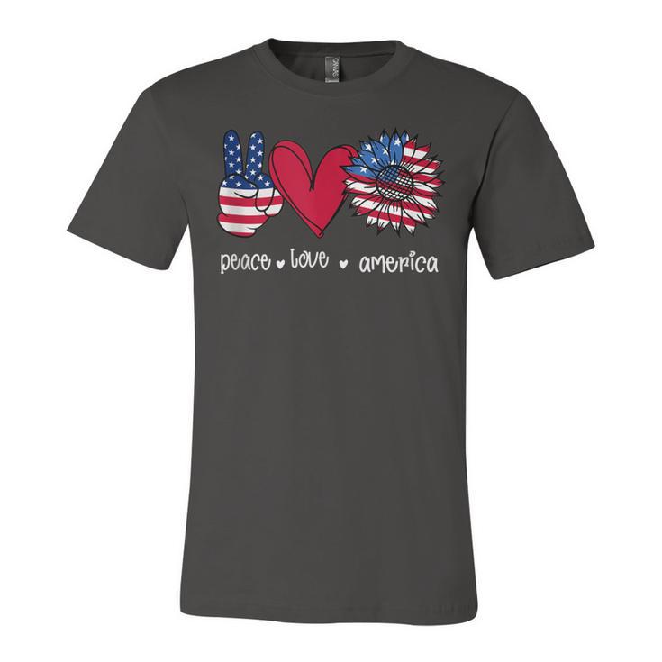 Peace Love America 4Th July Patriotic Sunflower Heart Sign  V2 Unisex Jersey Short Sleeve Crewneck Tshirt